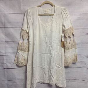 Green Dragon Matta Tunic Top Blouse Ivory Beige knit lace ethnic beach M